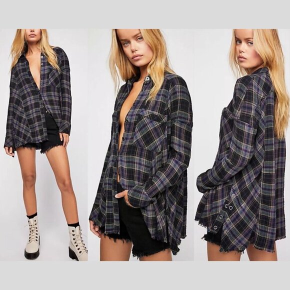 Free People Juniper Ridge Snap Side Plaid Button Down Top 35204 - Picture 1 of 16